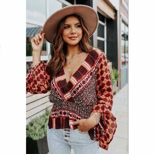 * NEW Free People Rosalie Coral Print Wrap Blouse Size XS